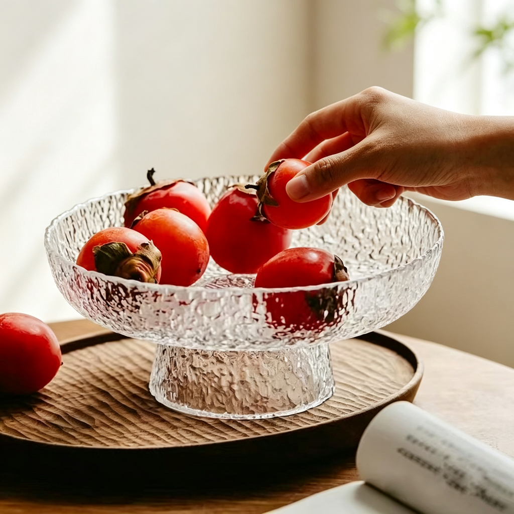 Crystal Glass Tall Footed Fruit Bowl